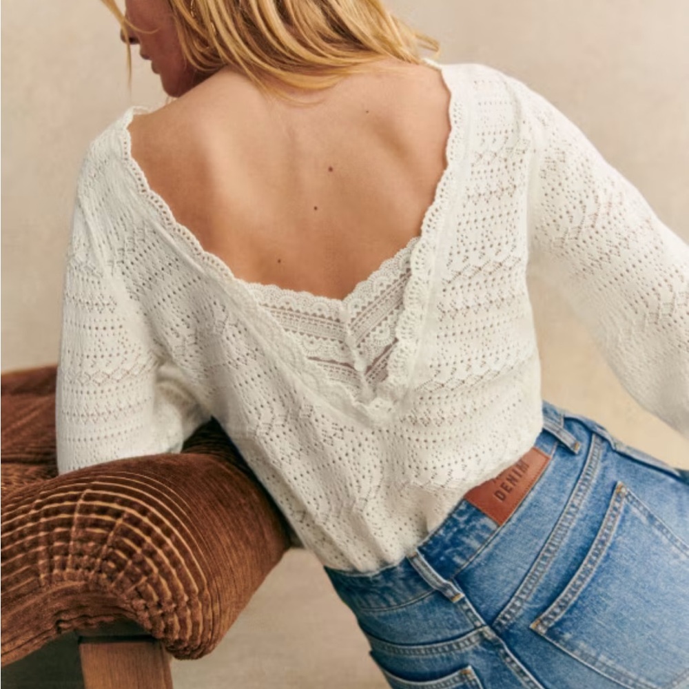 Sezane White Lace Knit Sweater